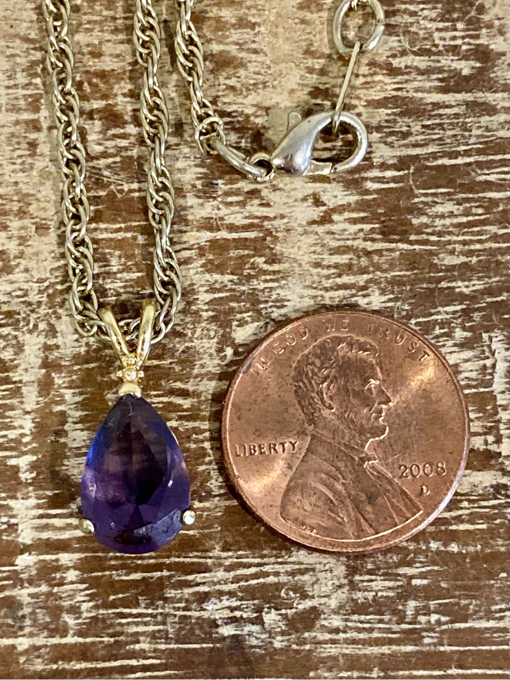 Korea Teardrop Purple Pendant Necklace with Gold Tone Chain 20” Long - Picture 15 of 16